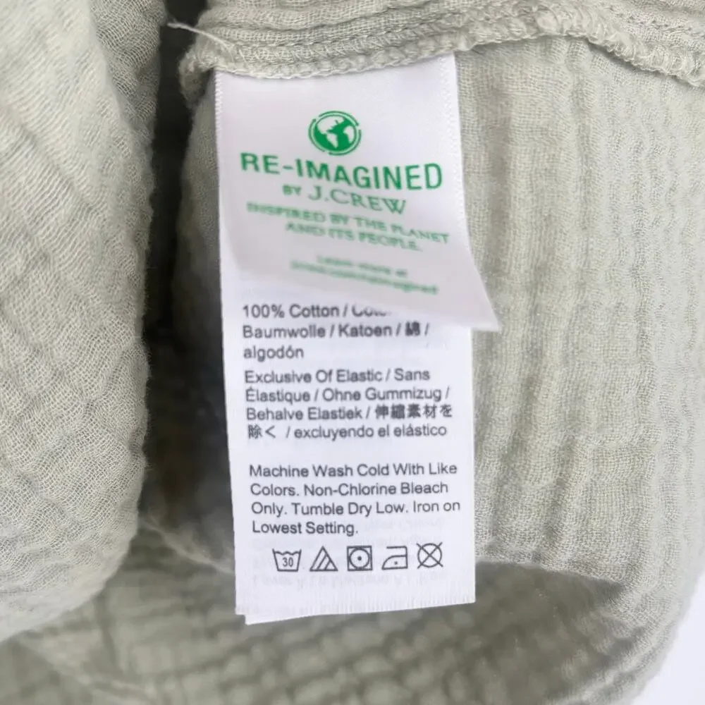 J. Crew 100% Cotton Sage Green Smocked Puff Sleeve Gauze Top Size S